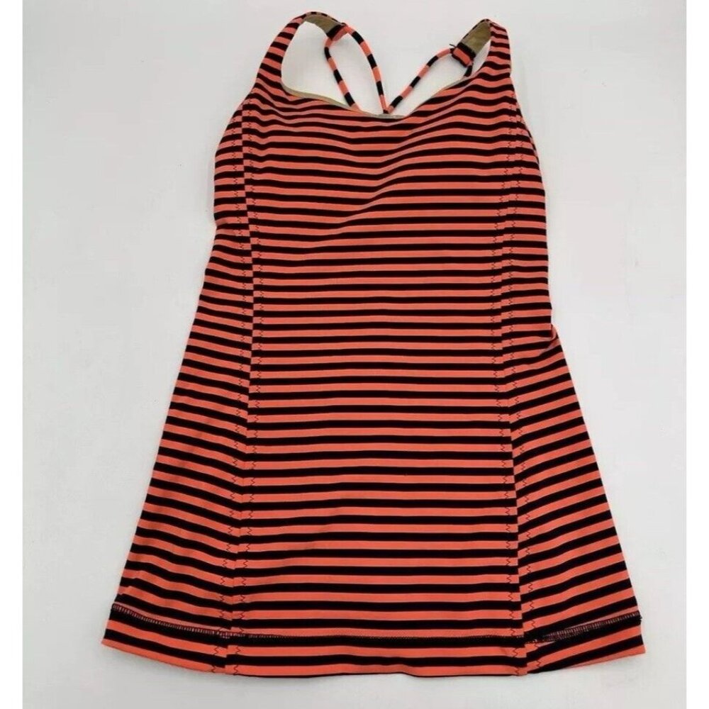 Lululemon Free To Be Tank 2 Orange Navy Stripe Built-In Bra Strappy